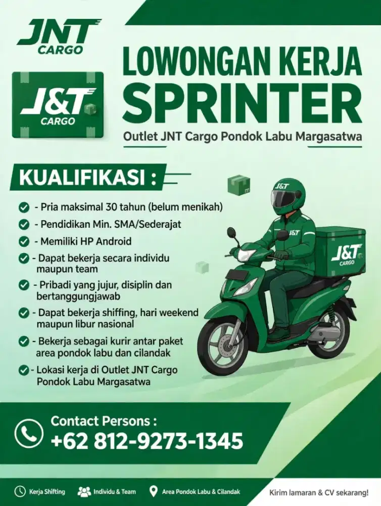 Lowongan Sprinter Delivery paket menggunakan motor sendiri