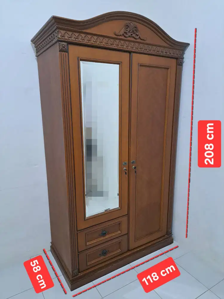 Lemari kayu jati (2 pintu + cermin)