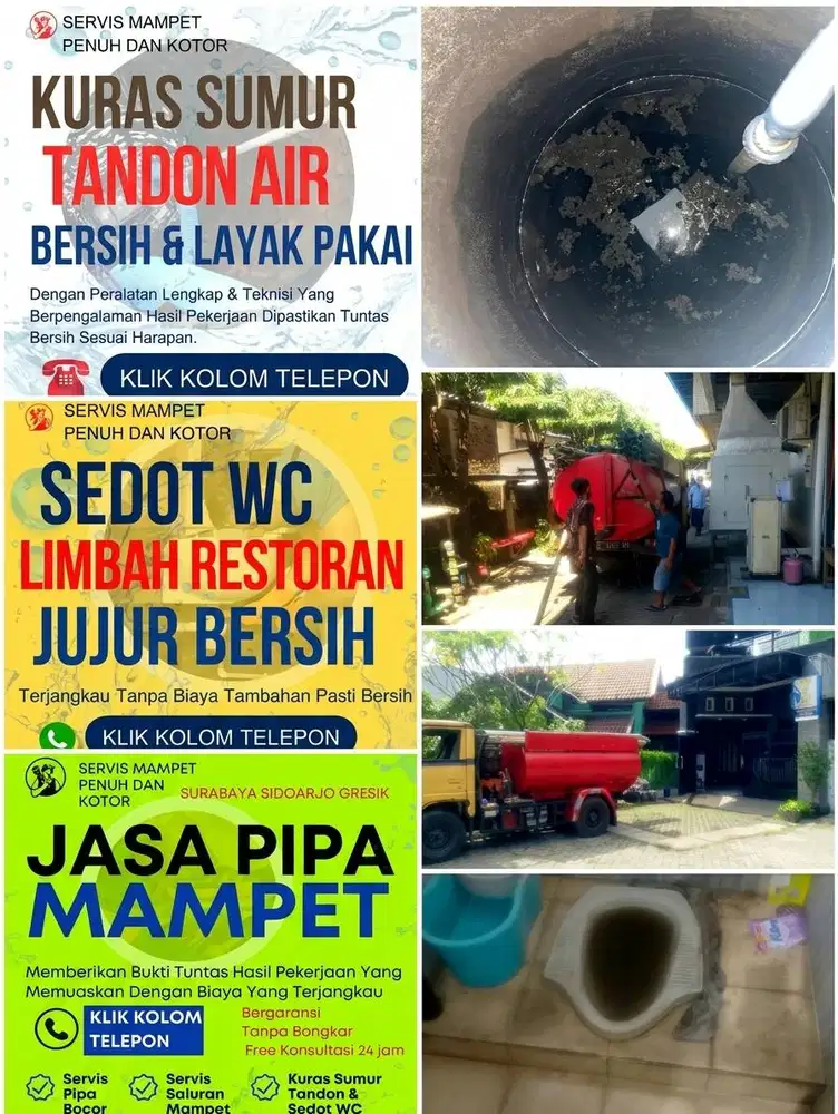 Sedot WC saluran pipa mampet wastafel got kuras sumur tandon kran air