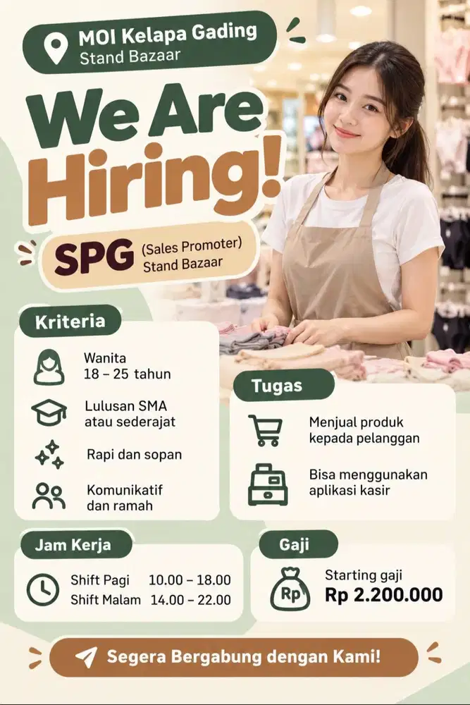 Lowongan Kerja SPG Bazaar – Mall of Indonesia (MOI) Kelapa Gading