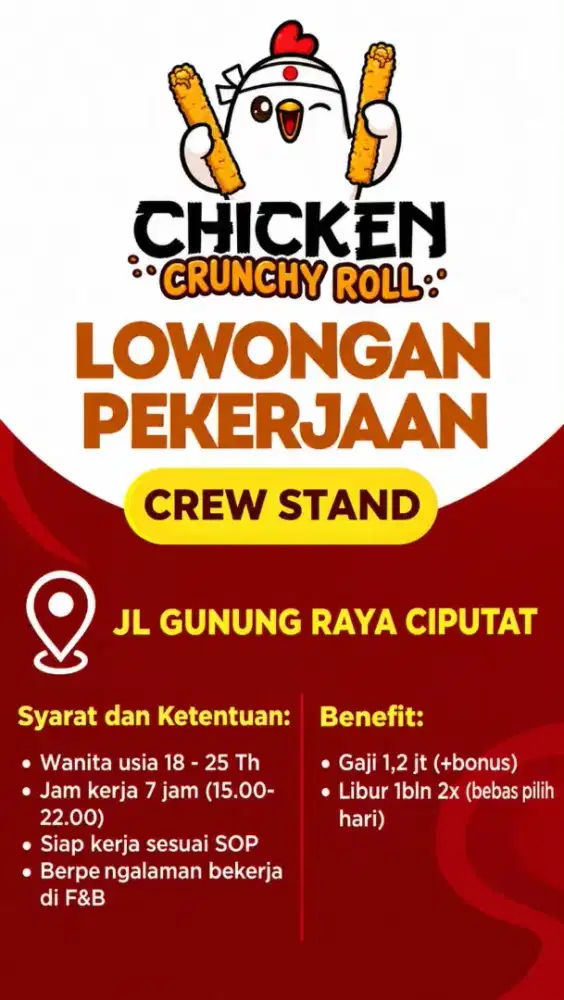 lowongan jaga stand chicken crunchy roll