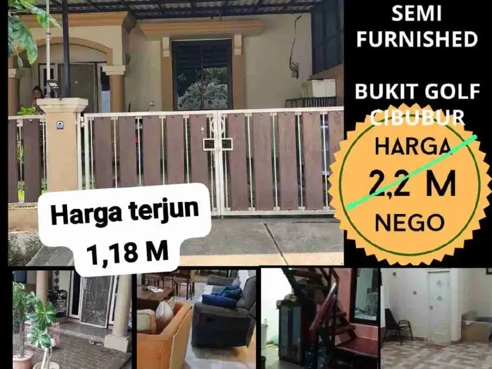 Dijual harga dibawah pasaran rumah rapi 1,5 lantai di cluster premium Bukit Golf Cibubur Riverside