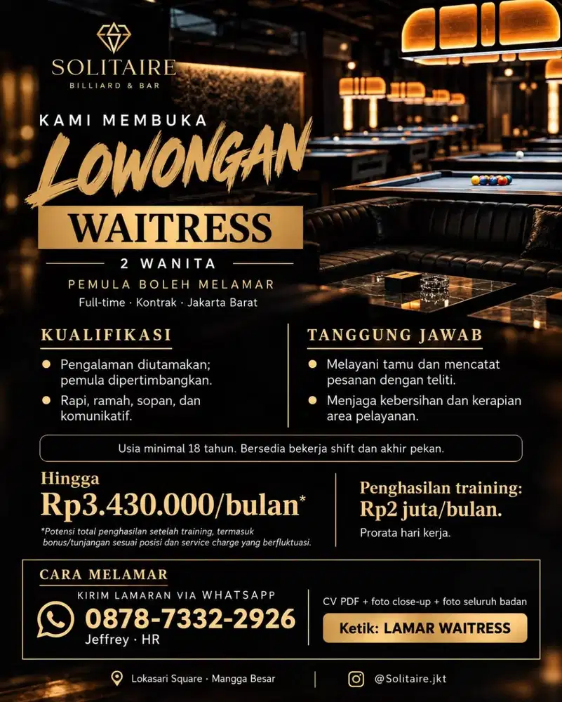 Lowongan Kerja Waiters Billiard