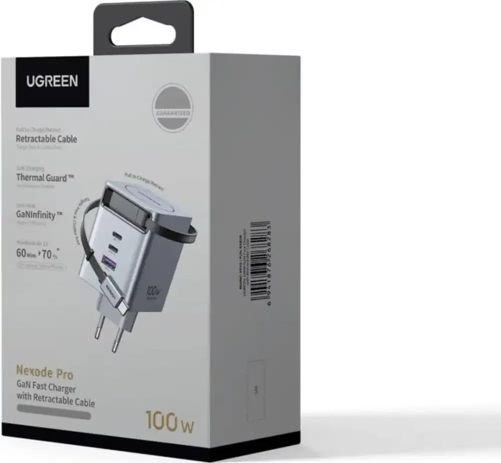 UGREEN RETRACTABLE CABLE ADAPTOR GAN 100W GRAY / 65828
