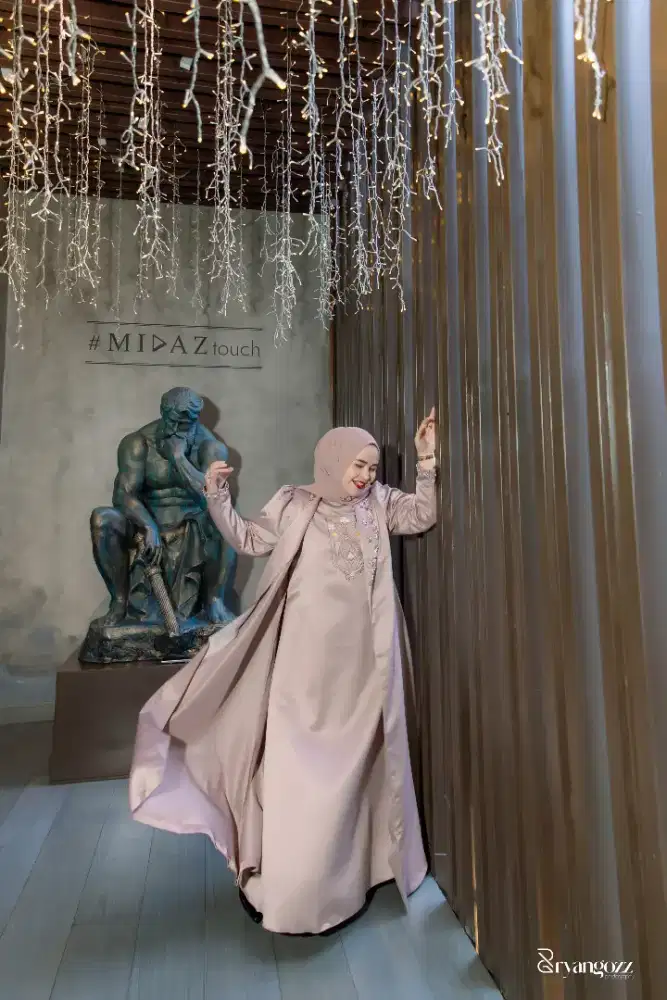 Dress dan outer mewah elegant gaun pesta baju pesta muslimah