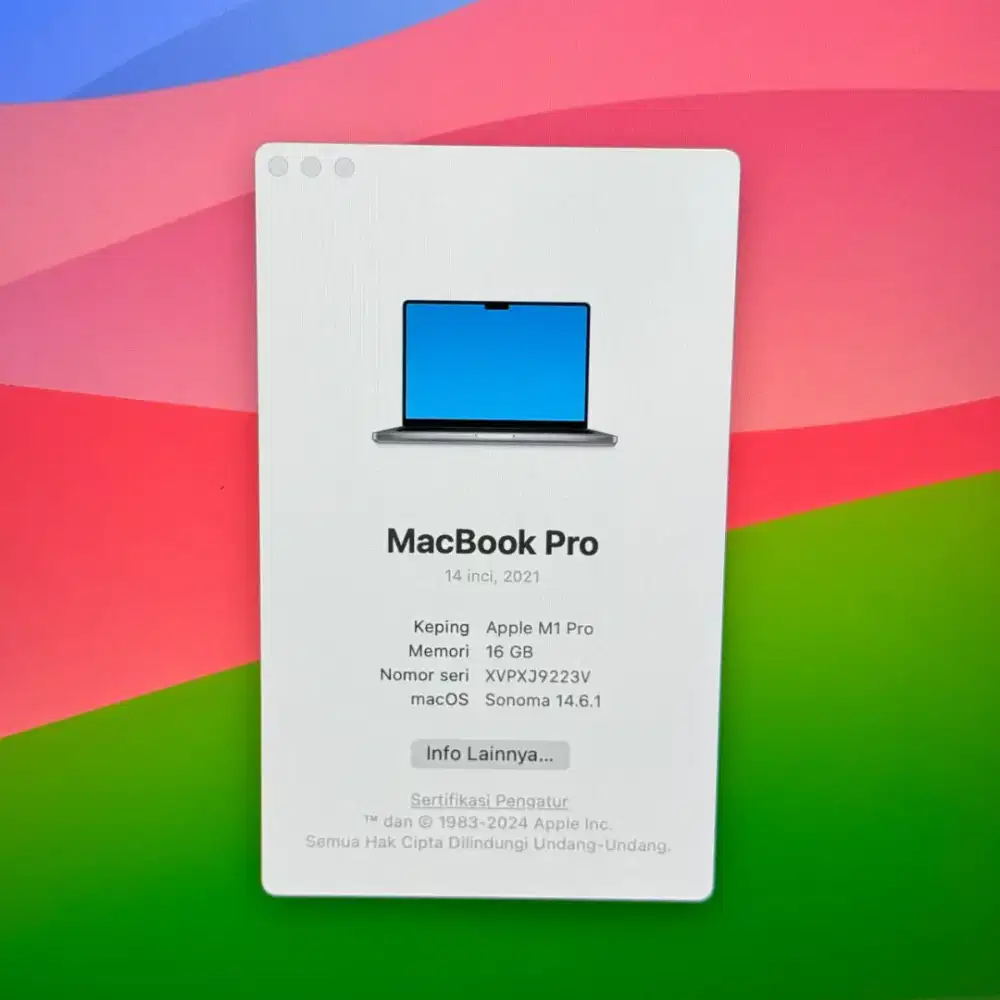 Macbook M1 Pro 14 Inch Ibox Ram 16 Ssd 512  lngkap full set Space Grey