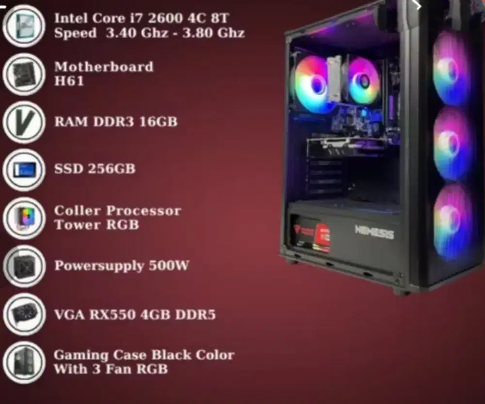 PC Gaming Intel Core i7 RAM 16GB SSD Full Set Siap Pakai