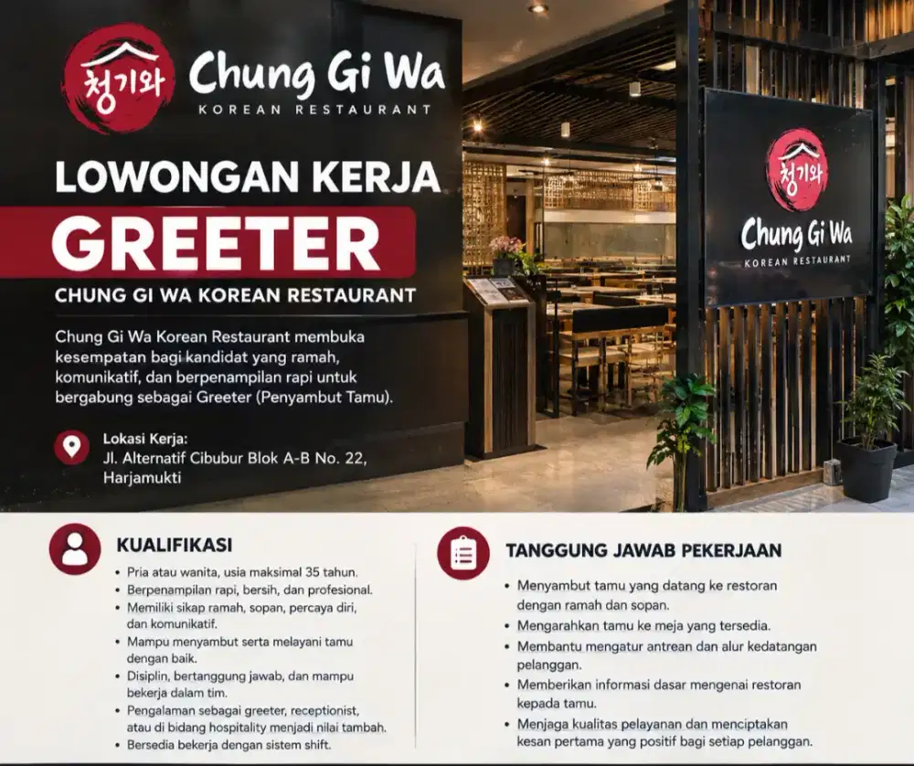 LOWONGAN KERJA GREETER RESTORAN KOREA