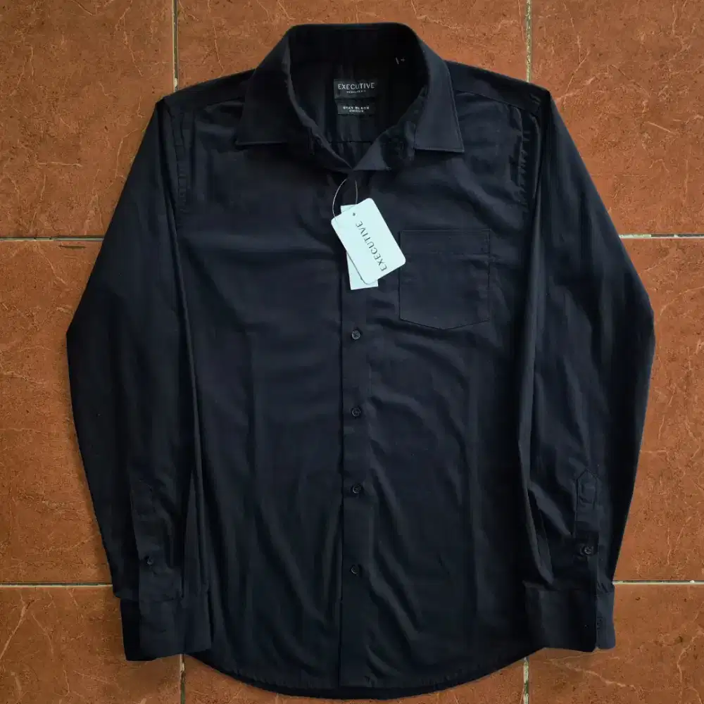 Executive Stay Black Stretch Formal Shirt Original Kemeja Kaos Polo