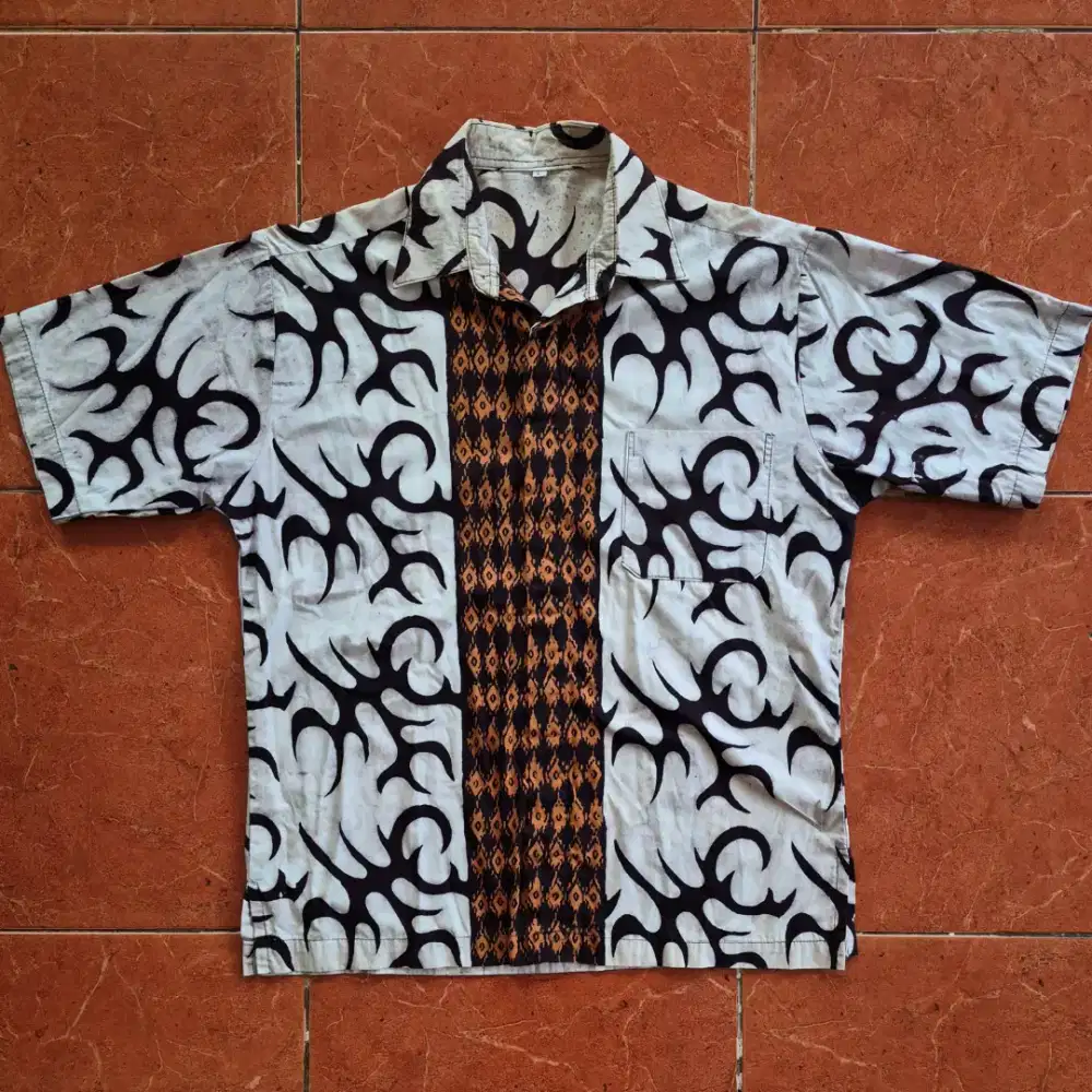 Kemeja Batik Lengan Pendek Putih Coklat Premium Baju Kaos Panjang
