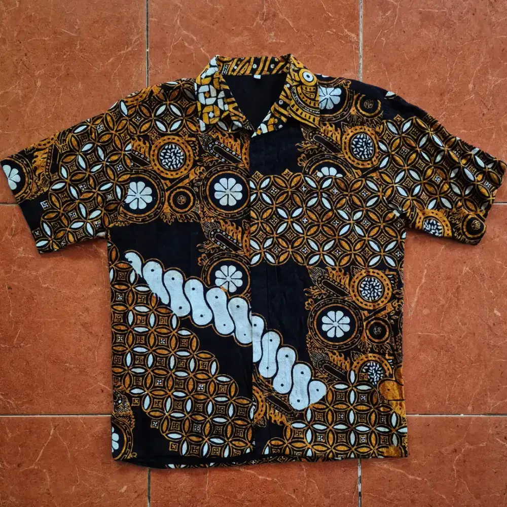 Baju Kemeja Batik Lengan Pendek Rajut Hitam Coklat Premium Original
