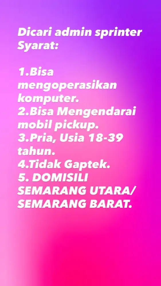 Dicari admin kurir ekspedisi