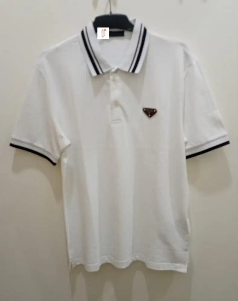 PRADA TWIN TIPPED WHITE POLO SHIRT