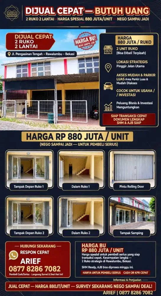 URGENTTTTT BUUU!! JUAL CEPATTTT Ruko Kembar Rawalumbu Bekasi