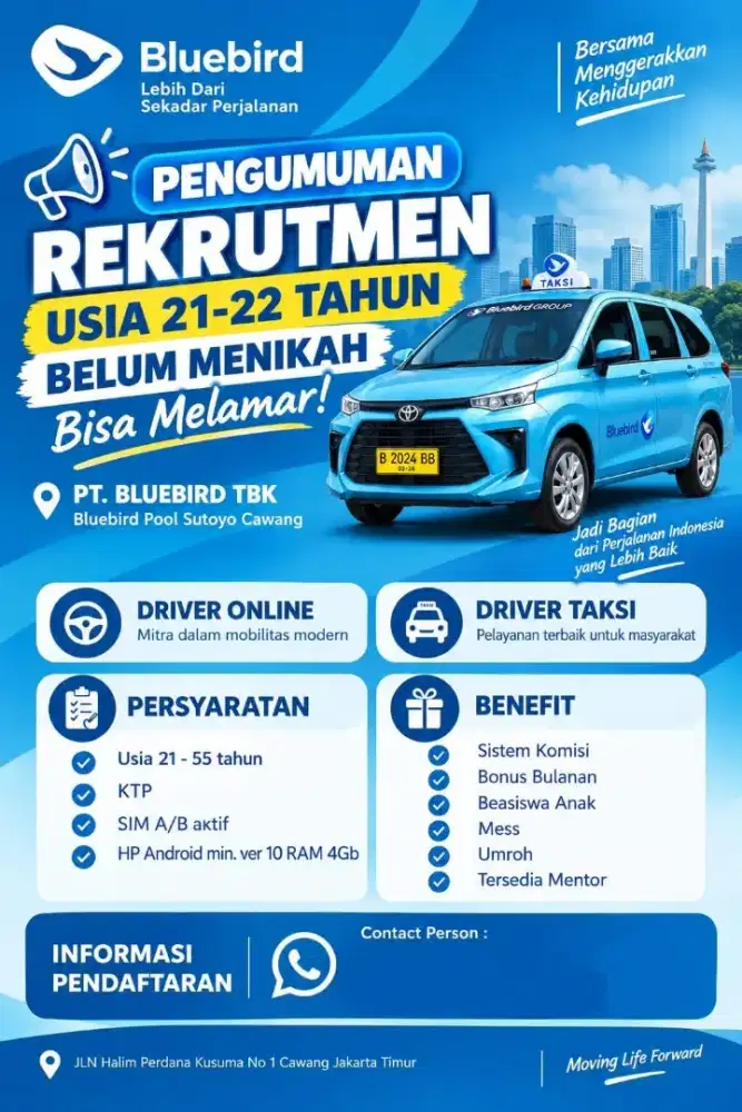 lowongan driver bluebird sutoyo