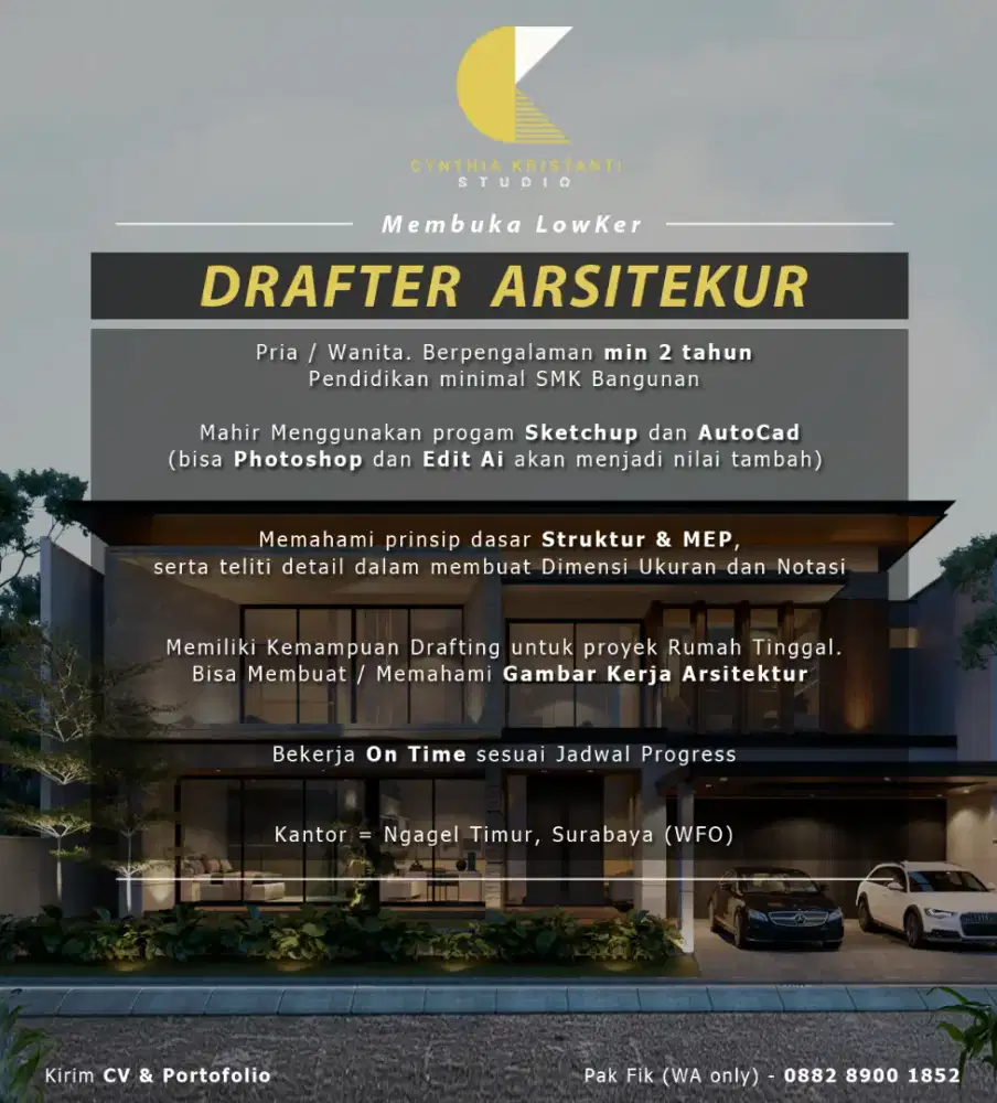 Drafter arsitektur / drafter bangunan smk.Autocad dan gambar kerja