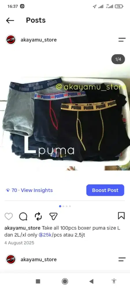 3pcs Boxer celana dalam pria katun adem L dan XL