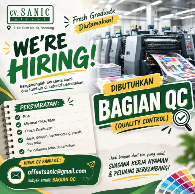 Lowongan Kerja Percetakan (BAGIAN QC)