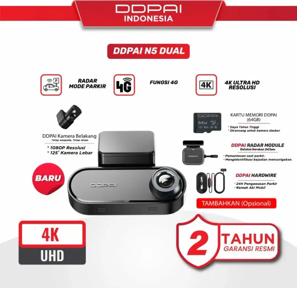 BNIB ddpai Dashcam N5 dual 2026 HD resolution with AI dashcam, N5+rear