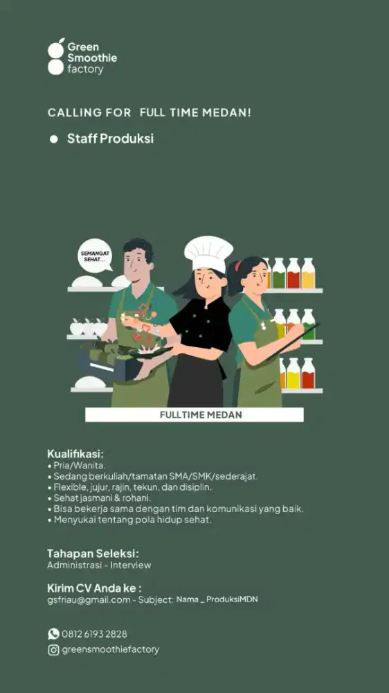 Dibutuhkan Staff Produksi Jus & Smoothies