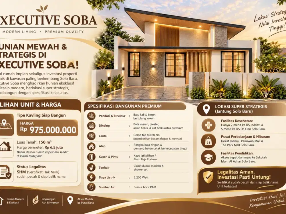 Kawasan Paling Berkembang! Amankan Unit Hunian Mewah Anda di Executive Soba Sebelum Kehabisan!
