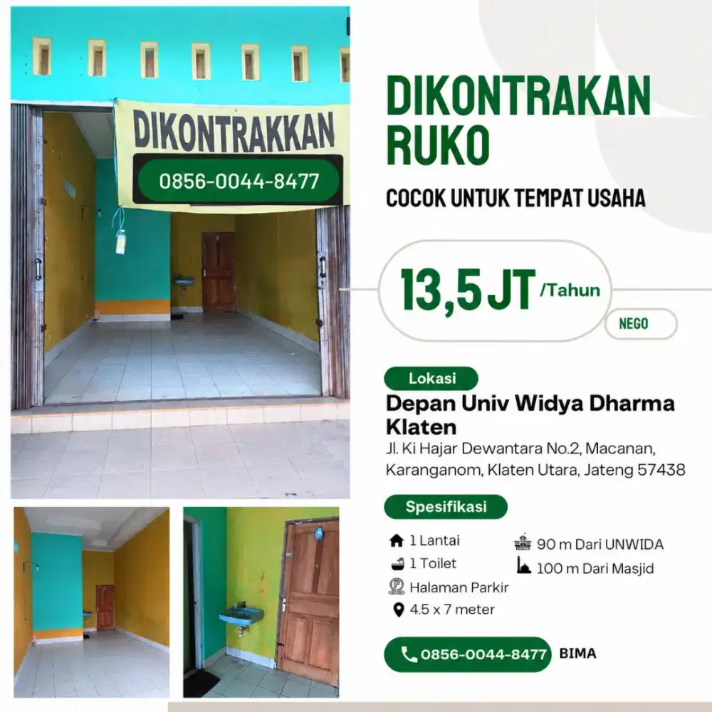Disewakan Cepat Ruko di Klaten
Letak strategis, sering di pakai usaha