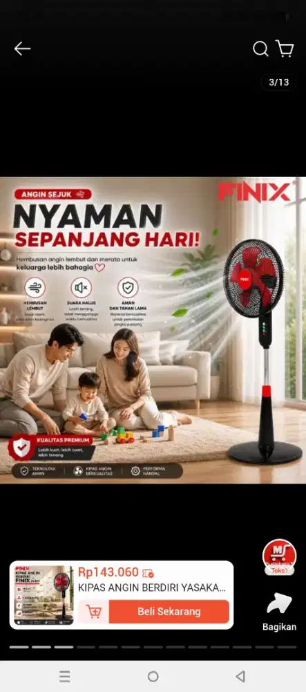 kipas angin berdiri ukuran 16 inch