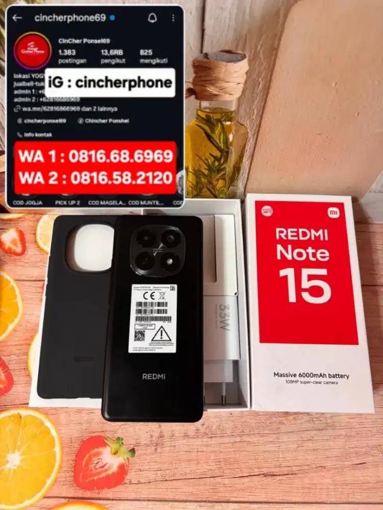 hp LIKENEW redmi note 15 ram 8gb BH 100% siklus 0 belum kena charge
