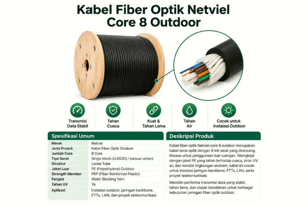 Kabel fiber optik Netviel 8 Core Outdoor Direct Buried (Double Jacket)