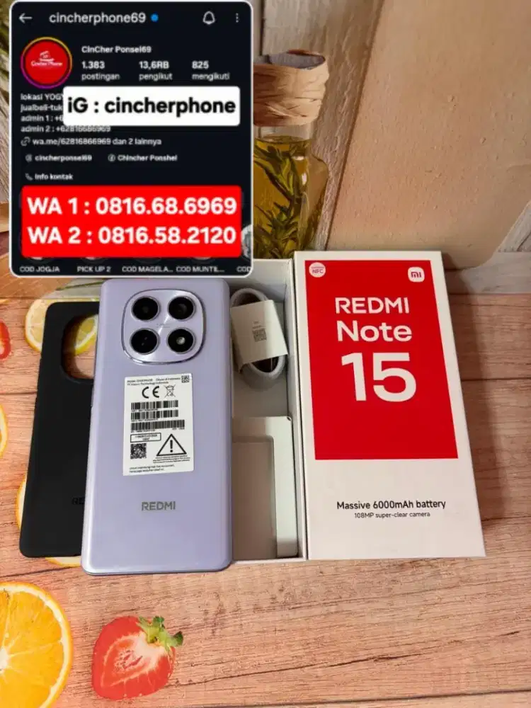 Jual hp LIKENEW redmi note 15 ram 8gb BH 100% siklus 0 grns okt 2027