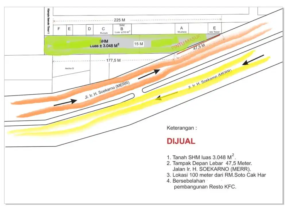 DIJUAL TANAH NOL JALAN RAYA 2 ARAH  JL. Ir. H. SOEKARNO MERR