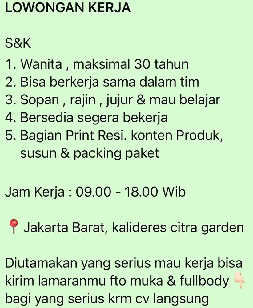 Butuh Segera , packing dan dll