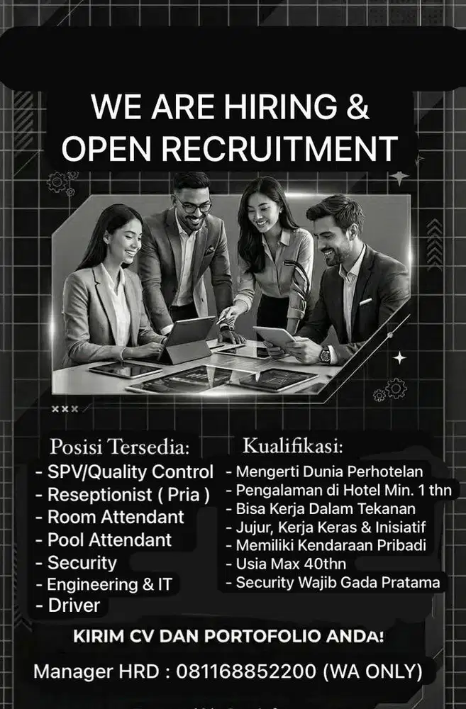 Dibuka Lowongan Hotel Reseptionist, Room Attendant, Security & IT