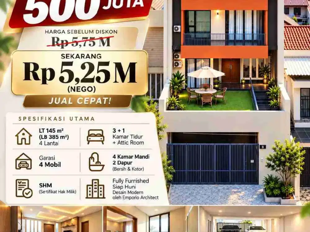 Turun Harga.. Rumah 4 lantai, Brand New, Siap Huni, Lokasi Strategis, Di Pulomas, Jakarta Timur