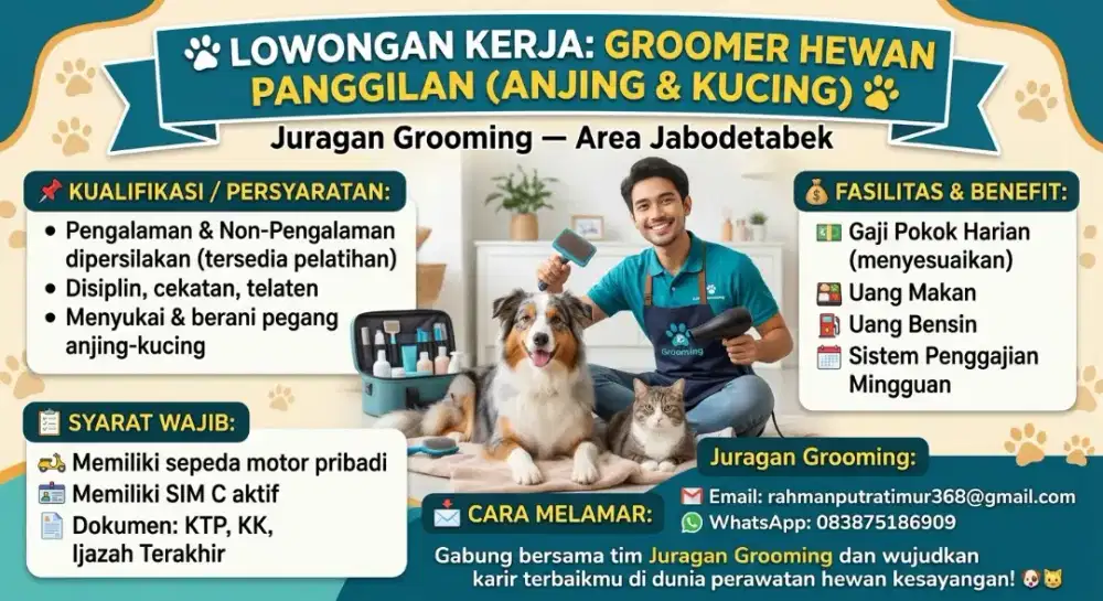 Lowongan kerja sebagai groomer hewan panggilan