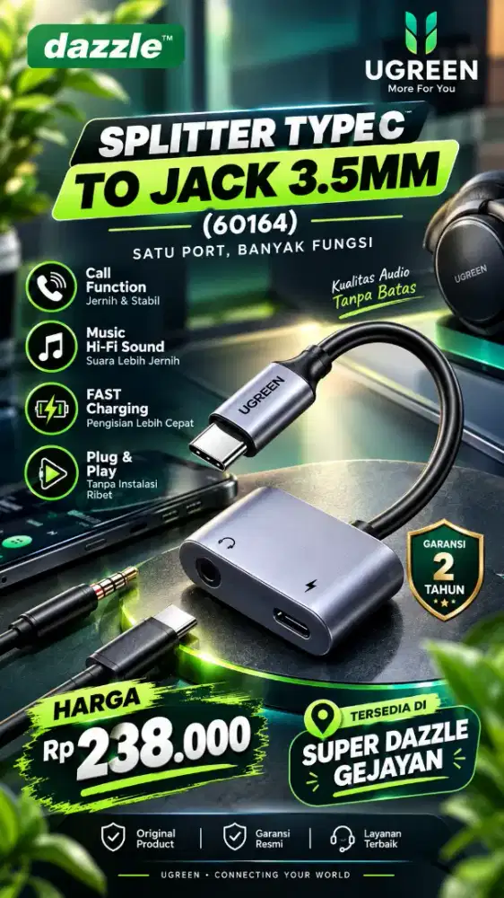 UGREEN SPLITTER TYPE C TO JACK 3.5MM (60164)