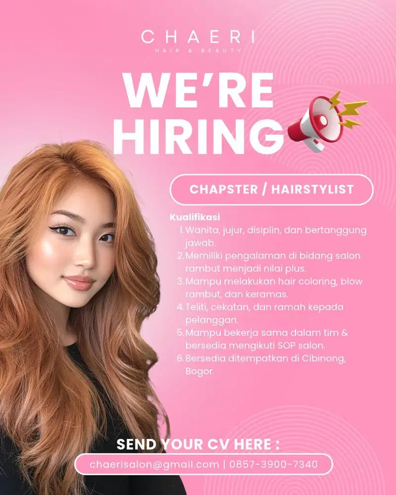 DIBUTUHKAN THERAPIST, HAIRSTYLIST, CHAPSTER