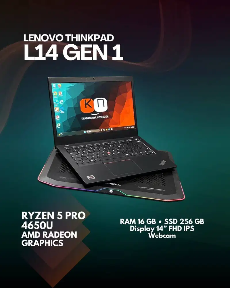 Lenovo Thinkpad L14 Gen1 Ryzen 5 Pro 4650U RAM 16GB 256GB Layar 14inch