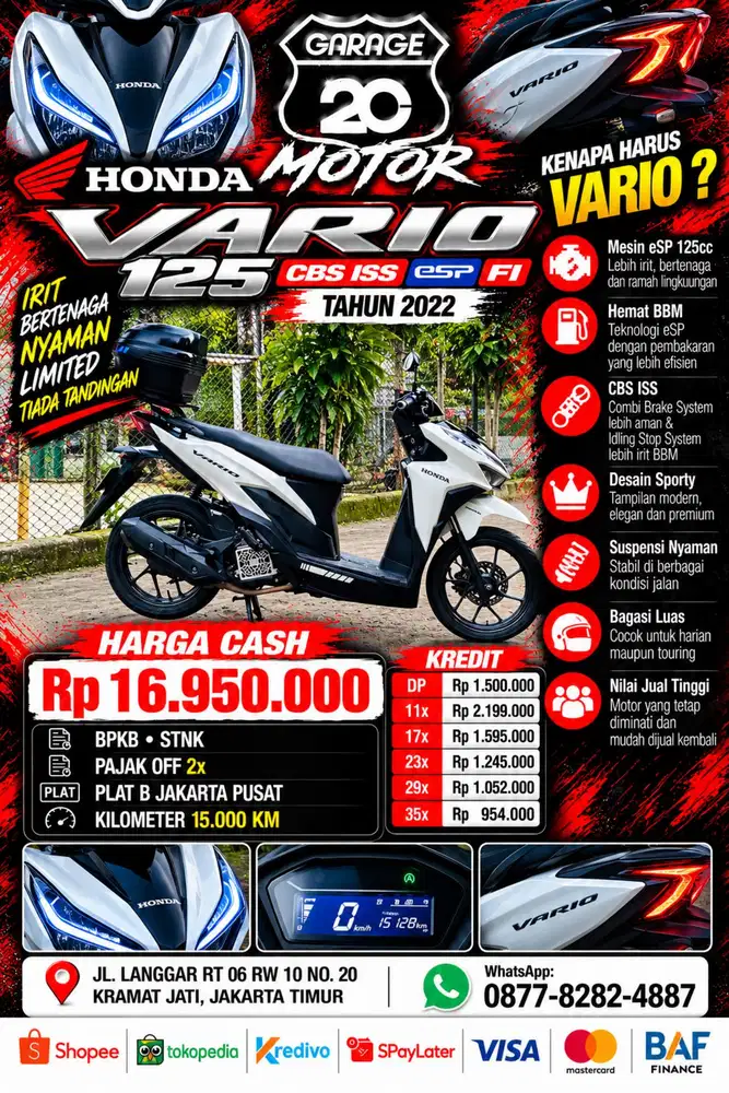 Honda Vario 125cc CBS ISS Esp Fi Tahun 2022