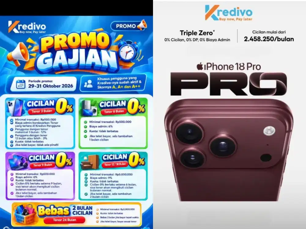 PROMO GAJIAN SALE KREDIVO, TANPA BUNGA,DP DAN ADMIN