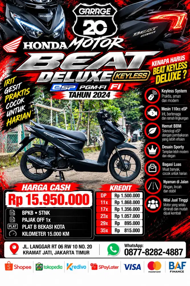 Honda AllNew Beat Deluxe 110cc Keylles CBS Esp Iss Pgm Fi Tahun 2024