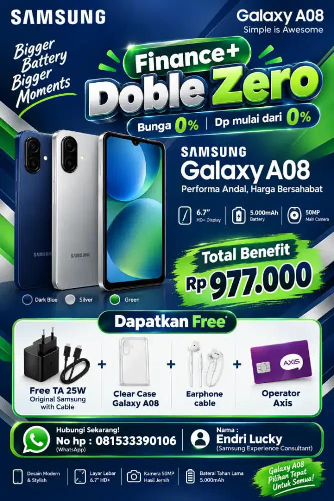 SAMSUNG GALAXY A08 RESMI + BONUS Rp977RB!