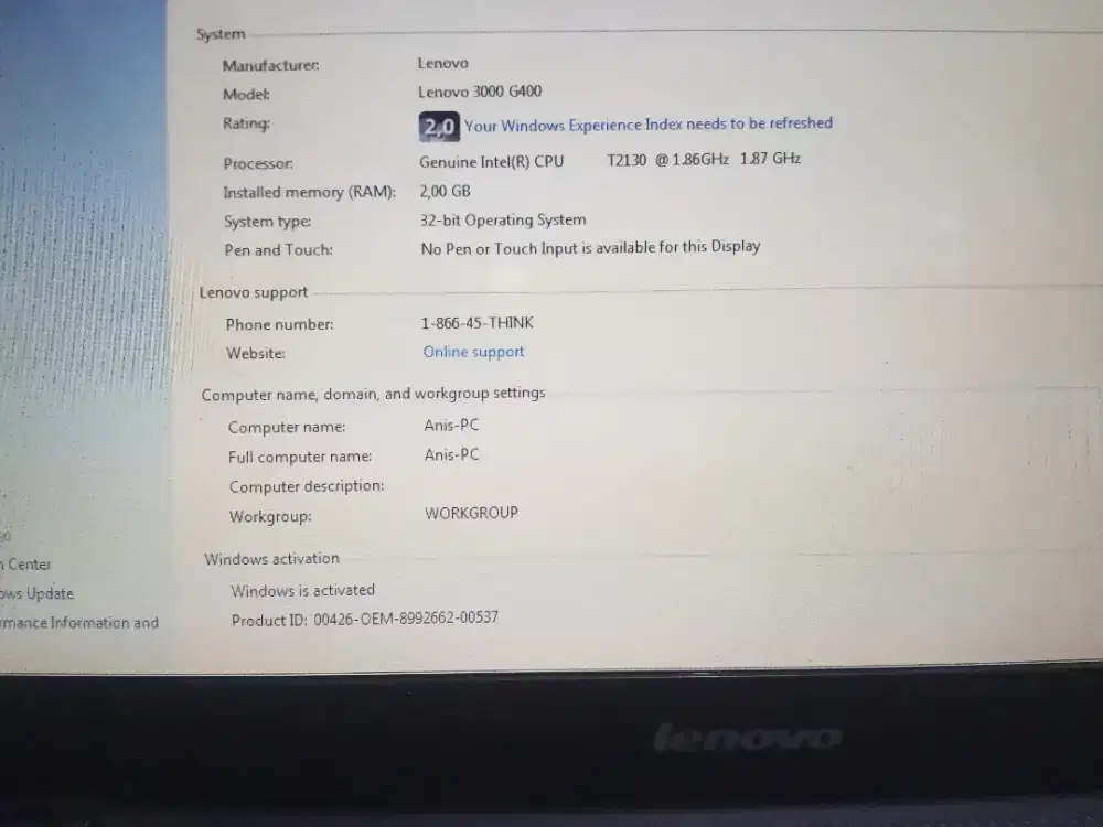 LAPTOP LENOVO 3000 G400