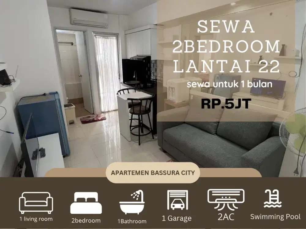 Sewa 2kamar full furnish tower teebaru bulanan apartemen bassura city