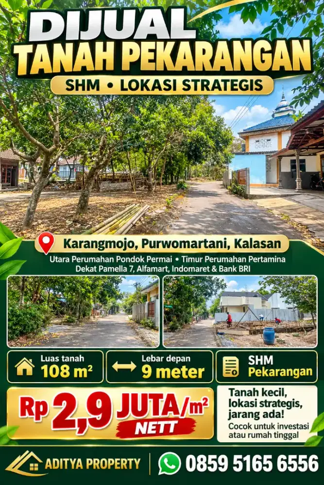 Dijual tanah kecil strategis di karangmojo Purwomartani Kalasan