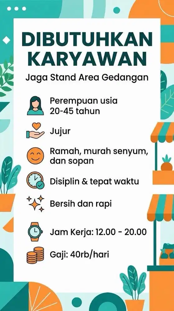 dibutuhkan karyawan jaga stand makanan