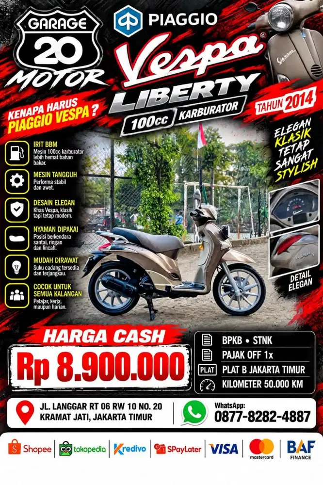Piaggio Vespa Liberty 100cc Karburator Tahun 2014