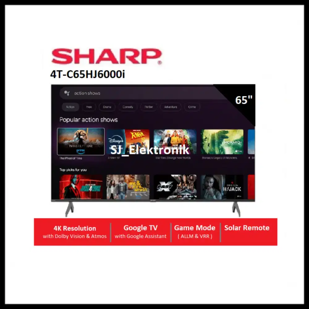 SHARP 65 INCH 65HJ6000 4T-C65HJ6000i 4K UHD Frameless