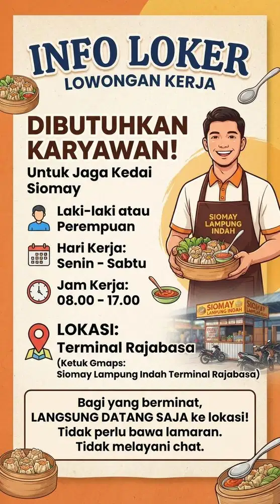 Dibutuhkan segera karyawan jaga boot somay di terminal