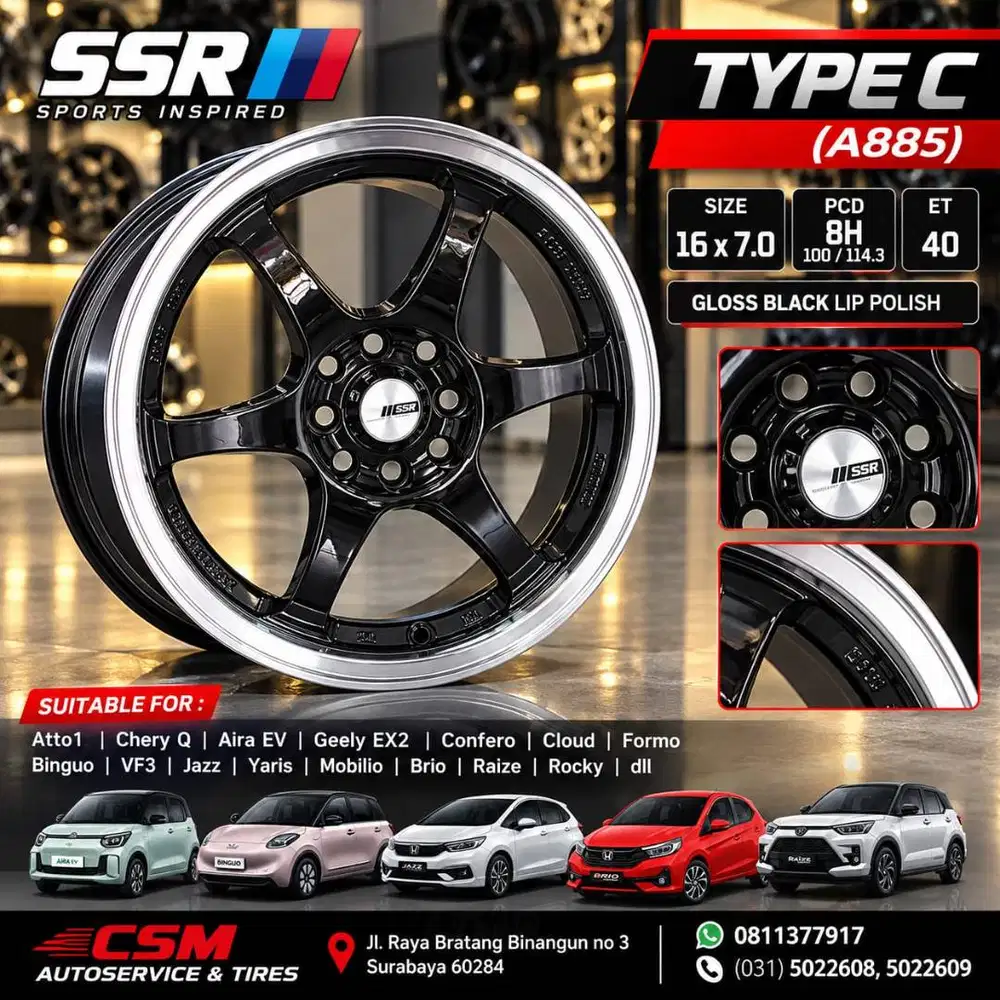 SSR Type C. R16. Black. Avanza, Xenia, Jazz, Yaris, Agya, Ayla, Brio